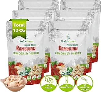 DARLAC FARMS Freeze Dried Rambutan Bites, Pack 6, No Sugar Added, Healthy Fruit Snacks for Kids, Adults & All Ages, Premium Organic Crispy Crunchy Snacks, Tea, Baking, Smoothie, Yogurt, 2 Oz
