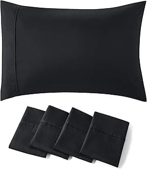 Bedsure King Size Pillow Cases Set of 4 - Black Brushed Microfiber Pillowcases 4 Pack, Super Soft Pillowcase, Pillow Case Cover with Envelope Closure for Kids, Wrinkle, Fade Resistant, 20x36 Inches
