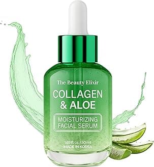 Collagen & Aloe Serum For Face - Anti Aging, Skin Tightening & Hydrating - Infused with Hyaluronic Acid, Glycerin, and Turmeric - All Skin Types - Paraben and Cruelty Free, Vegan - 1.69Fl. Oz