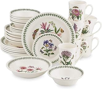 Portmeirion Botanic Garden 30-Piece Dinnerware Set - Nature-Inspired Floral Motifs - Dishwasher, Microwave, Freezer Safe Elegant Dining Plates, Bowls, Mugs - Fine Earthenware for Home Gatherings