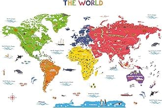 DECOWALL DL3-2212 Colourful World Map (XLarge) Kids Wall Stickers Decals Peel and Stick Removable for Nursery Bedroom Living Room Art murals Decorations