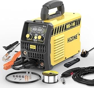 HIZONE 140A Simplified Aluminum MIG Welder, 6-in-1 Gas MIG/Gasless Flux Core MIG/Stick/Lift TIG Welding Machine with Large LCD Digital Display, 120V/240V Multiprocess Inverter Welder Machine