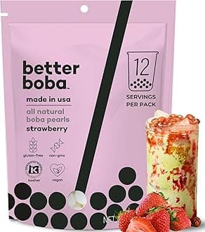 Better Boba All-Natural Strawberry Boba Pearls | Vegan, Gluten-Free, Non-GMO, Kosher Boba for Bubble Tea, Desserts | 8 Oz Pack (12 Servings) | No Preservatives Tapioca Pearls | Made in USA