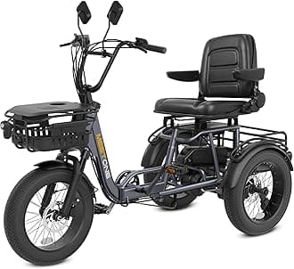 Folding Electric Tricycle for Adults, 1200W Electric Trike, 22MPH 100Miles 3 Wheel Electric Bike, Reverse Gear, Rear Differential, 450lbs Load, F&R Baskets, 4'' Wide Fat Tire, UL Certified