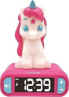 LEXIBOOK, Unicorn, Nightlight alarm clock, Sounds and Melodies, LCD Backlit screen, Luminous, Snooze, Pink, RL800UNI