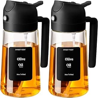 2PCS Olive Oil Spray Bottle, 470ml 2 In 1 Glass Oil Sprayr & Pour/Dispenser for Kitchen, Air Fryer, Cooking, Salad, BBQ (Black,Black)