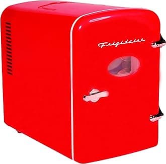 FrigidaireRed Mini Personal Fridge Cooler, 1 Gal Capacity fits Six Cans, Includes Plugs for Home Outlet & DC Charger - 9.9" D x 7.1" W x 10.6" H