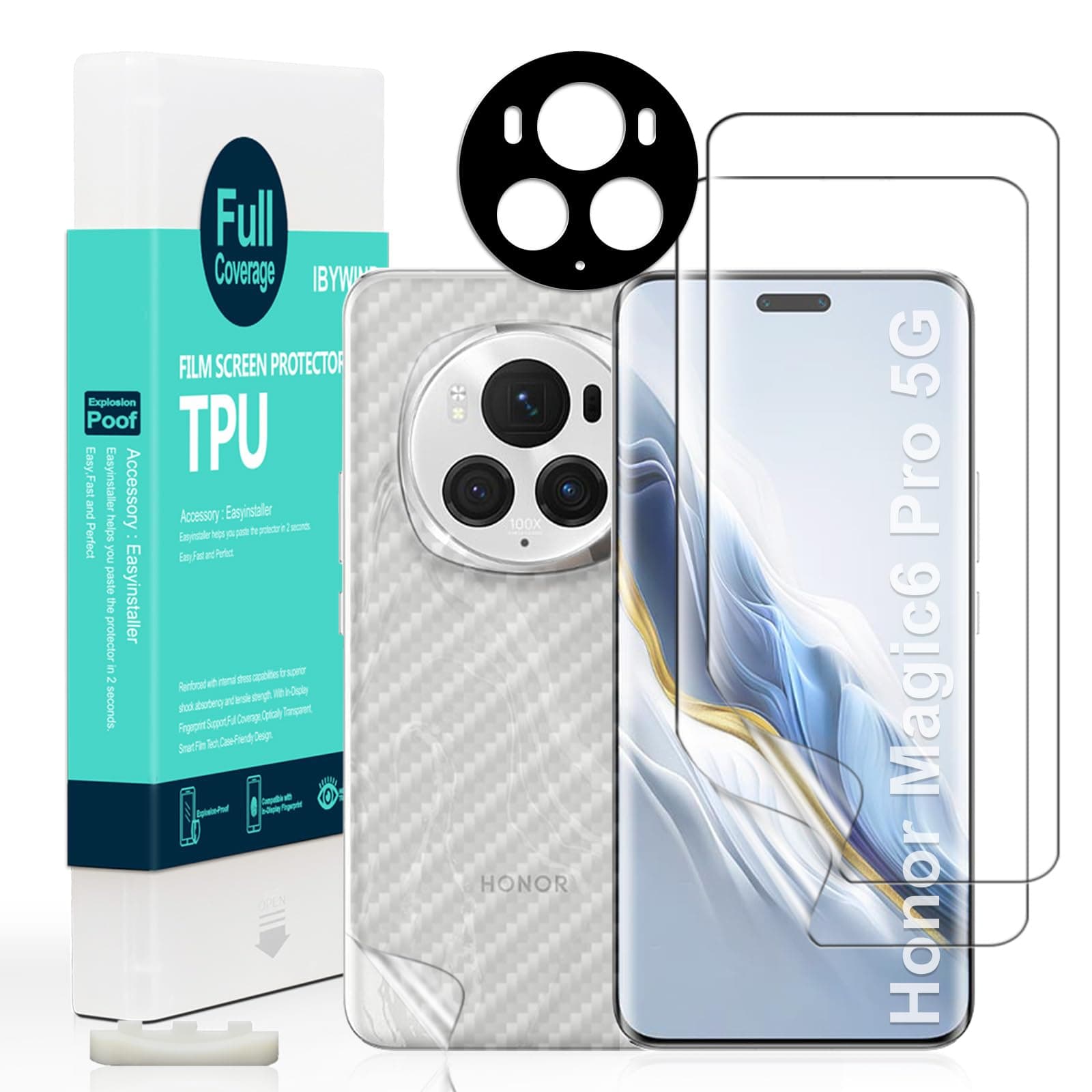 2 Pcs Screen Protector For Honor Magic6 Pro 5G 6.8",Flexible TPU Film,With 1Pc Camera Lens Protector,1Pc Back Film,Bubble Free,Easy To Install
