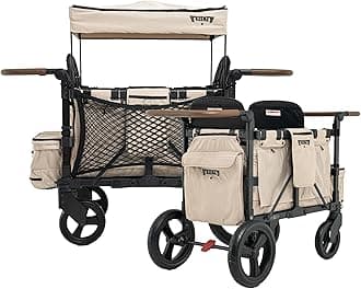Keenz - XC 2.0 - Luxury Comfort Stroller Wagon | Foldable 2 Passenger Double Seater with Adjustable Canopy | Mocha