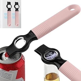 2-Pack Magnetic Beer Bottle Opener & Soda Can Opener, 2-in-1 Bottle Opener and Can Tab Opener Tool for Bartender, Long Nails, Arthritis, Seniors, Silicone Handle with Build in Magnet - Pink
