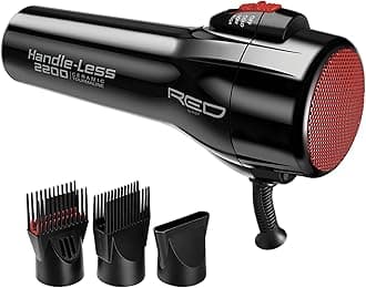 RED by Kiss Handle-Less 2200W Ceramic Tourmaline Hair Dryer, 3 Heat Settings, Pro Blow Dryer with Comb Attachment, Ionic for Frizz-Free Shine, Detangler & Straightening for 4C