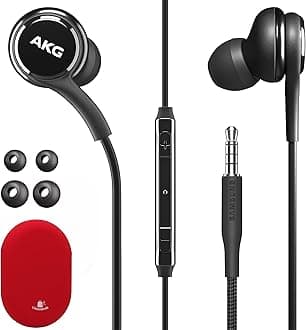 Original Samsung AKG Earbuds 3.5mm in-Ear Earbud Headphones with Remote & Mic for Galaxy A71, A31, Galaxy S10, S10e, Note 10, Note 10+, S10 Plus, S9 - includes Rubber Pouch - (AKG + Red Pouch)