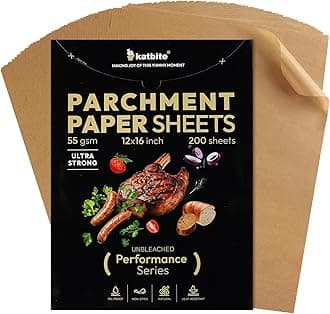 Katbite 200 Pcs Parchment Paper Sheets, 12x16IN Ultra-strong Unbleached Baking Paper Non-Stick for Professional Baking, Pre-cut Parchment Paper Suitable for Baking,Cooking [Performance Series]