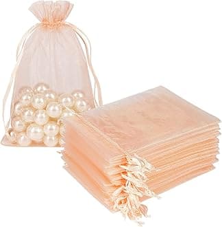HRX Package 100pcs Blush Peach Organza Bags, 4 x 6 inch Mesh Jewelry Drawstring Bag Small Gift Pouches for Wedding Candy Party Favor