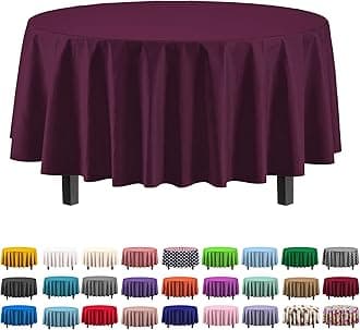 Exquisite12-Pack Premium Plastic Tablecloth 84in. Round Table Cover - Plum