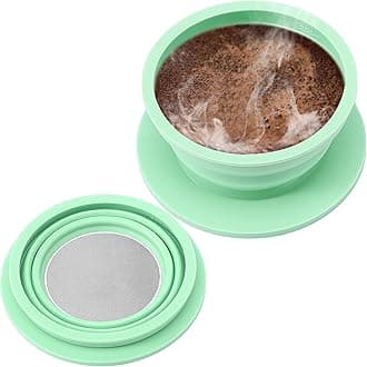 Collapsible Travel Pour Over Coffee Maker Camping, Paperless Silicone Collapsible Pour Over Coffee Dripper with Metal Coffee Filter, Portable Coffee Strainer Pour Over Cup Single Serve (Green)