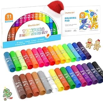Tempera Paint Sticks, 30 Colors Solid Tempera Paint for Kids with 1 Drawing Pad, Super Quick Drying, Non-Toxic, Works Great on Paper Wood Glass Ceramic Canvas