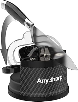 Editions – Hands Free Knife Sharpener - Easy to Use Sharpening Tool with PowerGrip Suction Base and 20-Degree Pre-Set Angle - for All Knives: Chef's, Serrated, and Hardened Steel - Carbon