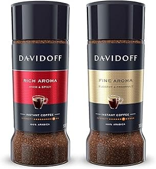 DavidoffInstant Coffee Duo - Rich Aroma and Fine Aroma Bundle - 100% Arabica Beans - Spicy and Fragrant Combo, Vivid Taste and Elegant Aroma, 2 x 3.52 oz