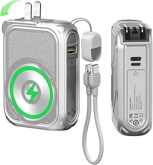 2025 Latest P05 Magnetic Wireless Power Bank with Foldable Wall Plug,10000mAh Portable Charger with Cable USB A and USB C, Battery Pack 22.5W Fast Charging Travel Essentials（Metal Material）