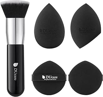 DUcare Makeup Brush, Foundation Brush Set, Face Brush, Top Type, Premium Taklon Makeup Sponge, 4 Puffs, Makeup Tool Set, Easy to Draw