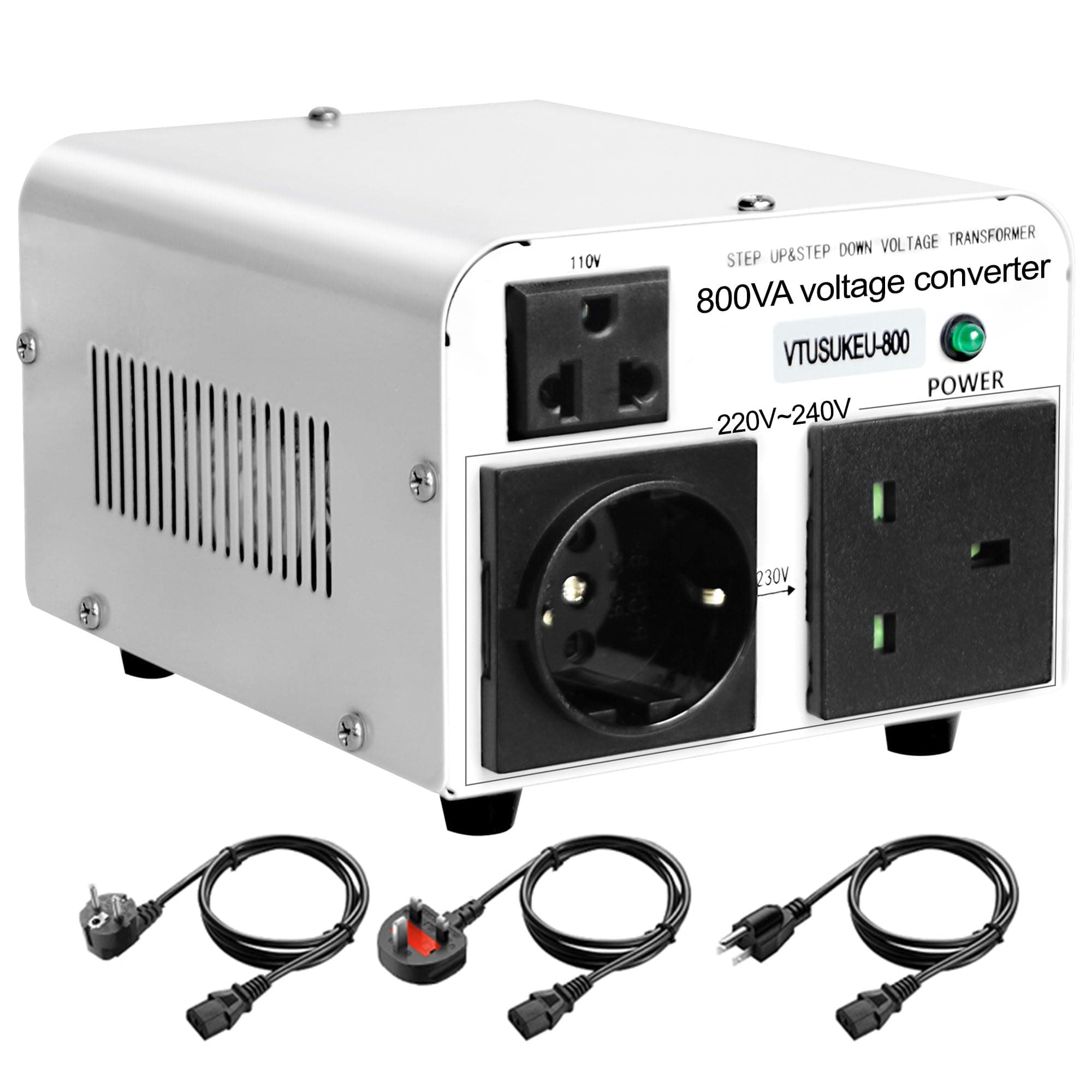 Yinleader 110V to 220V OR 220V to 110V Voltage Converter Step Up/Down Transformer 800W with US/UK/EU Power Cords