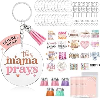 YOPPIX 140 PCS Acrylic Keychain Blank Set, Mama Double-Sided UV DTF Stickers Acrylic Keychain Making Kits for Vinyl DIY Craft Project
