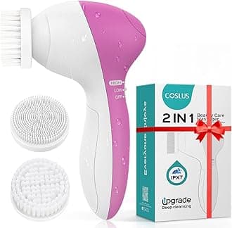 Facial Cleansing Brush Face Scrubber: COSLUS 7in1 JBK-D Electric Exfoliating Spin Cleanser Device Waterproof Deep Cleaning Exfoliation Rotating Spa Machine - Electronic Skin Wash Spinning