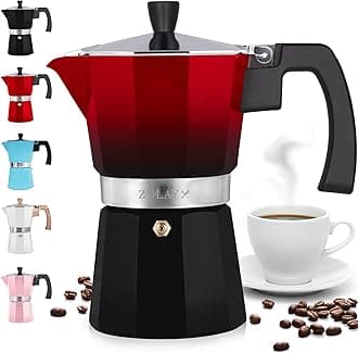 Stovetop Espresso Maker - Moka Pot 3 Espresso Cups - Percolator Coffee Maker for Classic Cuban & Italian Style Espresso - Portable Coffee Maker for Camping & Travel - (Red/Black)