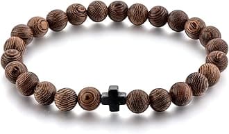 Christian Prayer Beads Bracelet – 25 8MM Wooden Beads & Cross – Adult Men/Women Size!