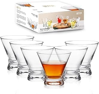 Stemless Martini Glasses Set of 6, 8oz Cocktail Glass Set, Fancy Modern Martini Cups for Bar, Short and Small Margarita glasses