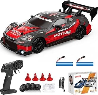 KAIMIO 1:24 Scale RC Drift Car 4WD 2.4GHz 30KM/H High Speed Racing Sport Toy Car with LED Lights, Racing and Drift Wheels (8601-Red)