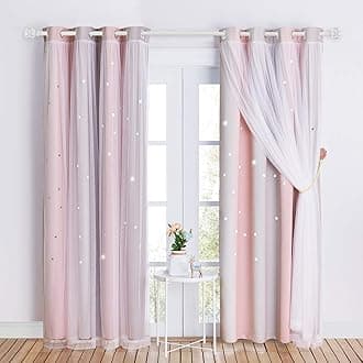 NICETOWN Kids Blackout Curtains Voile - Eyelet Top Thermal Insulated Curtains Light Blocking Filter Window Star Curtain for Kids Girls Nursery Bedroom, Grey Pink, 2 Panels, W46 x L72 Inch (117x183 cm)