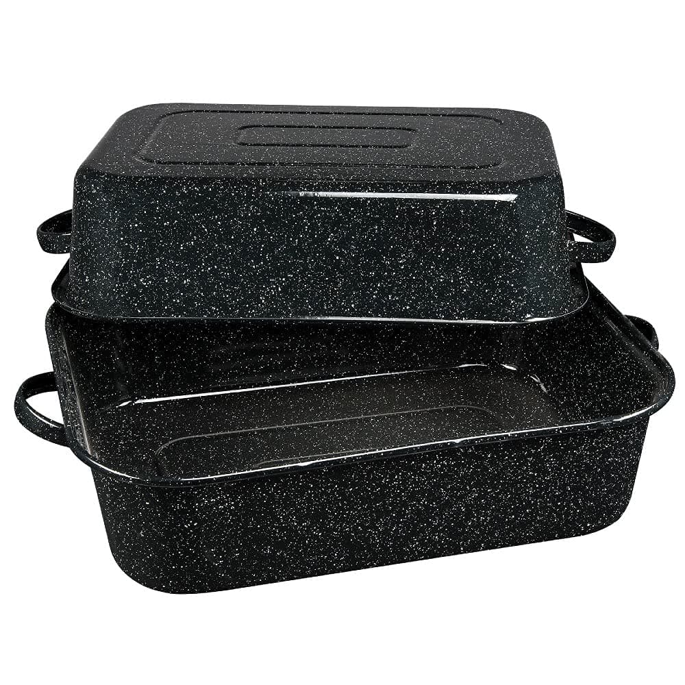 21 in Oven Rectangular Roaster with lid. (Speckled Black) - Accommodates up to 25 lb poultry or roast.