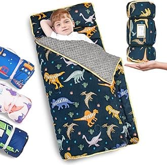 Kids Nap Mat Set with Pillow & Fleece Blanket, Nap Mats for Daycare Preschool or Kindergarten, Sleep Mats Fits Toddlers & Young Children-Dinosaur
