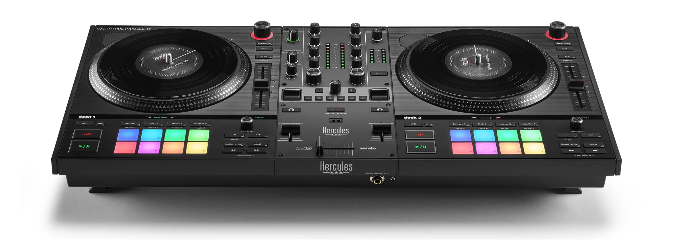 Hercules DJControl Inpulse T7, 2 Deck Motorized DJ Controller with built in STEMS Control, Serato DJ and DJUCED included