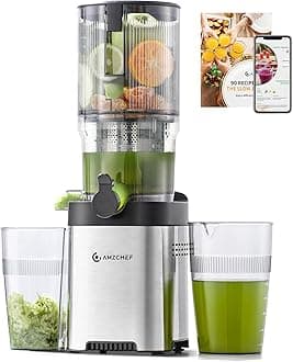 Cold Press Juicer, 5.4" Juicer Machines with Large Feed Chute for Whole Fruits & Vegetables, Stainless Steel Juice Extractor with Large Auger, Triple Strainers, Easy Cleanup & Assembly