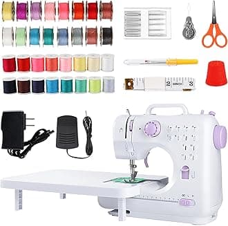Ninonly Sewing Machine for Beginners with Extension Table, Mini Electric Portable Sewing Machine with 12 Stitches LED Light and Accessories Kit for Pet Clothes, Hair Ties, Purple