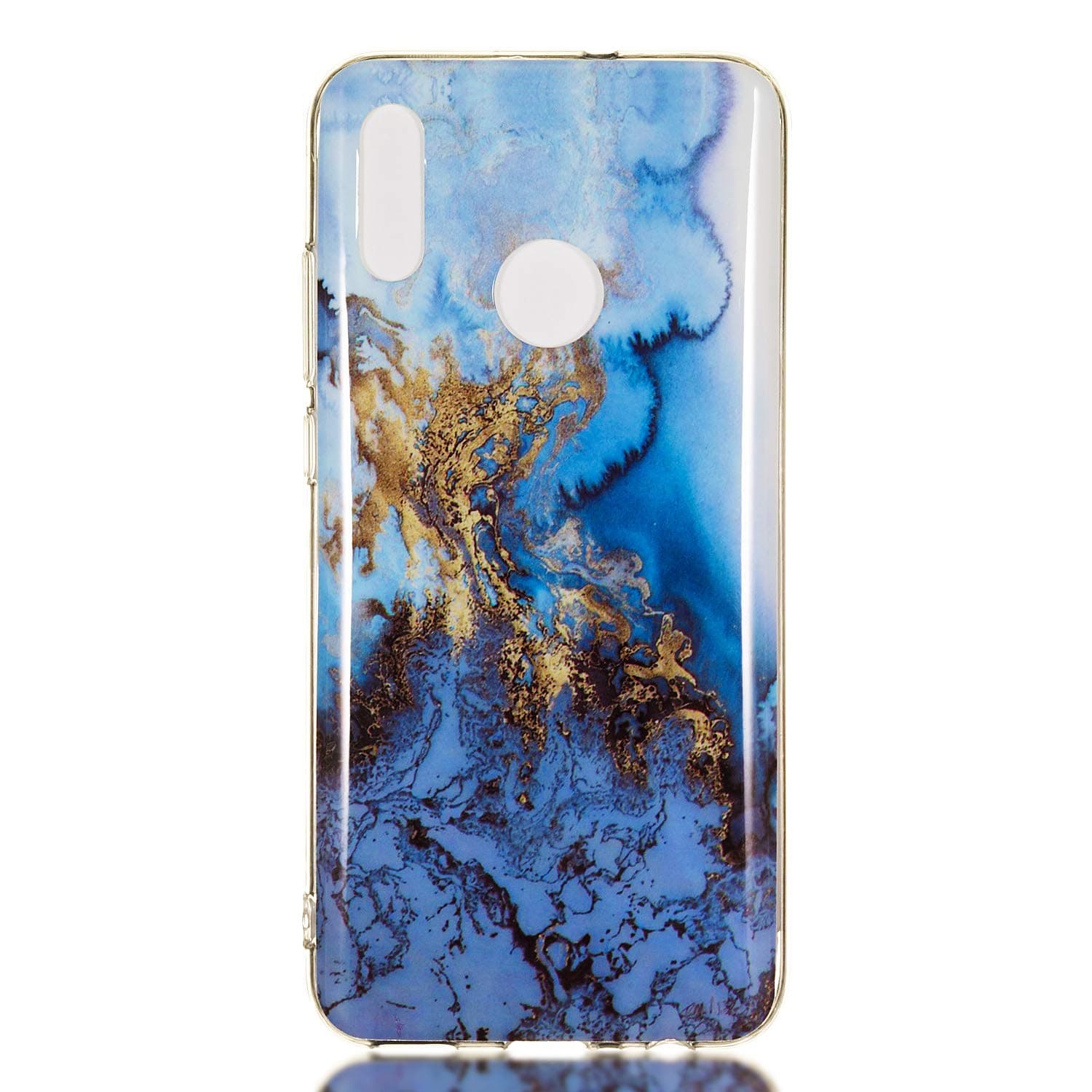 Honor 10 lite Case, Glossy Marble Pattern Slim Hard Soft Silicone Back Case Cover Fit for Huawei Honor 10 lite (Sea Blue)