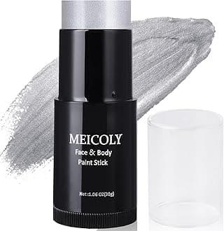 Silver Face Body Paint Stick(1.06 Oz),Blendable Face Paint Stick for Halloween Tin Man Special Effects SFX Cosplay,Sweatproof Waterproof Eye Black for Baseball/Softball/Football