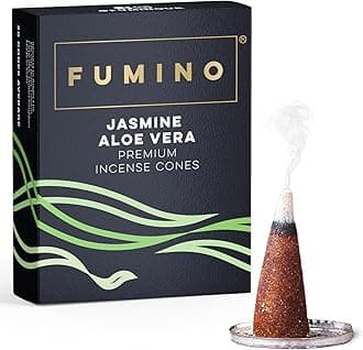 Fumino® Jasmine Aloe Vera Fresh Incense Cones 20 per Box Masala Agarbatti Joss Scent Fragrance for Relaxation and Meditation, Home and House Decor