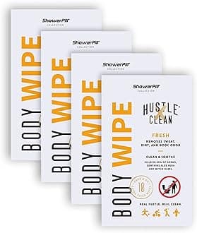 Hustle Clean Body Wipes 9''x8'', Disposable Bathing Wipes For Adults, No Rinse, With Aloe Vera & Vitamin E, Fresh Scent, 40 Individually Wrapped Wipes (Expires 10/28)