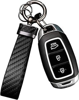Turcee Leather Car Keychain - Carbon Fiber Interior Key Fob with Anti-Lost D-Ring - Car Accessory Key Ring (Black)