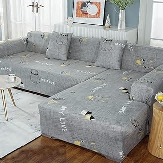 2 pcs Sectional Couch Covers, Printed L-Shaped , Stretch Couch Slipcovers for Sectional Sofa,Suitable for combined chaise longue cover (Pattern DWY, 3 seat+ 4 seat )