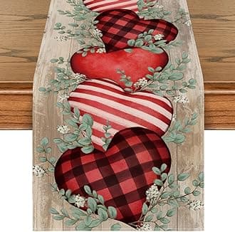 Artoid Mode Wood Eucalyptus Hearts Valentine's Table Runner, Anniversary HoliKitchen Dining Table Decoration for Home Party Decor 13x48 Inch