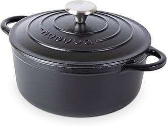 Enamelled Cast Iron Dutch Oven Pot with Lid – 3.1 Quart Casserole Dish – Ceramic Dutch Oven for Bread Baking, Roasting, Braising & Stews – Oven Safe up to 500°F – 22cm Black