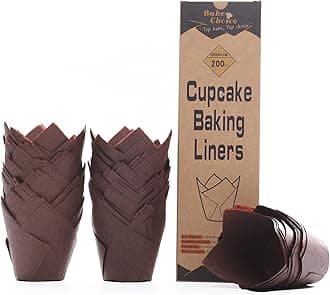 200pcs Brown Tulip Cupcake Liners for Baking Cups European Parchment Paper Tulip Muffin Liners, Nordic Paper Cupcake Wrapper for Party, Christmas, Standard Size