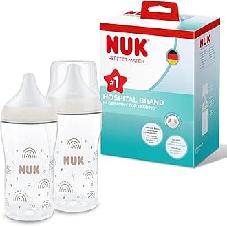 NUK Perfect Match Baby Bottles Set | 3+ Months | Adapts to Baby's Palate | Temperature Control | Anti Colic Vent | 260 ml | BPA-Free | Medium Silicone Teat | Rainbow | 2 Count