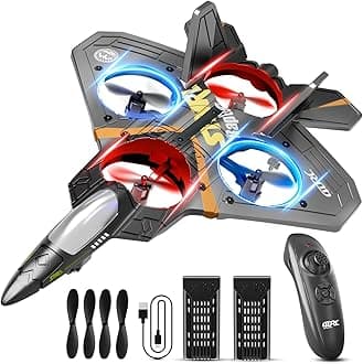 4DRC V17 Remote Control Plane 2.4Ghz Foam RC Airplanes Helicopter Quadcopter for Adults Kids,Spinning Drone,Gravity Sensing,Stunt Roll,Cool Light,2 Battery,Gifts for Kids Boys,