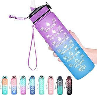 HYETA 32 oz Water Bottles with Times to Drink and Straw, Motivational Water Bottle with Time Marker, Leakproof & BPA Free, Drinking Sports Water Bottle for Fitness, Gym & Outdoor, Confectionery